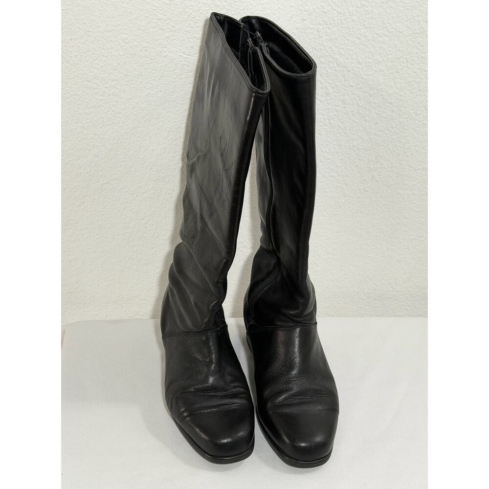 Vintage 90's Re'gence Canada Tall Winter Leather Boots Black Cozy Lined
